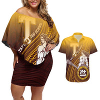 Personalized Tafuna High School Couples Matching Off Shoulder Short Dress and Hawaiian Shirt Polynesian Warrior