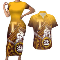 Personalized Tafuna High School Couples Matching Short Sleeve Bodycon Dress and Hawaiian Shirt Polynesian Warrior