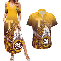 Personalized Tafuna High School Couples Matching Summer Maxi Dress and Hawaiian Shirt Polynesian Warrior