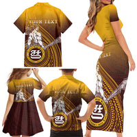 Personalized Tafuna High School Family Matching Short Sleeve Bodycon Dress and Hawaiian Shirt Polynesian Warrior