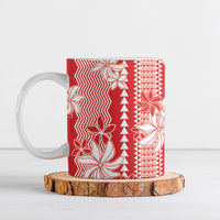 Hawaii Kakau Tribal Ceramic Mug With Red Tiare