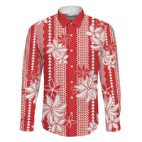 Hawaii Kakau Tribal Family Matching Short Sleeve Bodycon Dress and Hawaiian Shirt With Red Tiare