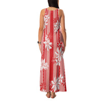 Hawaii Kakau Tribal Family Matching Tank Maxi Dress and Hawaiian Shirt With Red Tiare