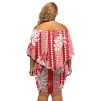 Hawaii Kakau Tribal Off Shoulder Short Dress With Red Tiare