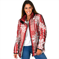 Hawaii Kakau Tribal Padded Jacket With Red Tiare