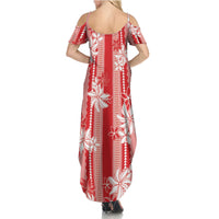 Hawaii Kakau Tribal Summer Maxi Dress With Red Tiare