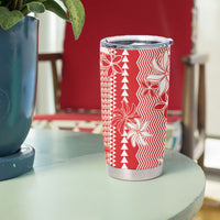 Hawaii Kakau Tribal Tumbler Cup With Red Tiare