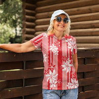 Hawaii Kakau Tribal Women Polo Shirt With Red Tiare
