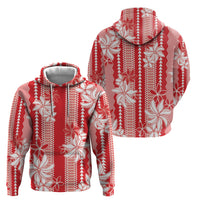Hawaii Kakau Tribal Zip Hoodie With Red Tiare LT05 - Polynesian Pride