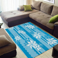 Hawaii Kakau Tribal Area Rug With Blue Tiare