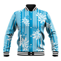 Hawaii Kakau Tribal Baseball Jacket With Blue Tiare