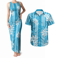 Hawaii Kakau Tribal Couples Matching Tank Maxi Dress and Hawaiian Shirt With Blue Tiare LT05 Blue - Polynesian Pride