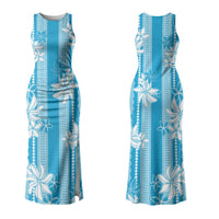Hawaii Kakau Tribal Couples Matching Tank Maxi Dress and Hawaiian Shirt With Blue Tiare LT05 - Polynesian Pride
