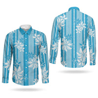 Hawaii Kakau Tribal Couples Matching Tank Maxi Dress and Long Sleeve Button Shirt With Blue Tiare LT05 - Polynesian Pride