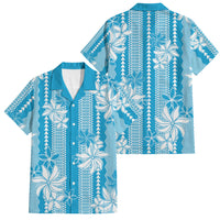 Hawaii Kakau Tribal Family Matching Tank Maxi Dress and Hawaiian Shirt With Blue Tiare LT05 Dad's Shirt - Short Sleeve Blue - Polynesian Pride