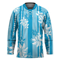 Hawaii Kakau Tribal Hockey Jersey With Blue Tiare