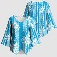 Hawaii Kakau Tribal Kimono Sleeve Blouse With Blue Tiare