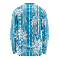 Hawaii Kakau Tribal Long Sleeve Shirt With Blue Tiare