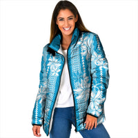 Hawaii Kakau Tribal Padded Jacket With Blue Tiare