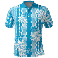 Hawaii Kakau Tribal Polo Shirt With Blue Tiare LT05 Blue - Polynesian Pride