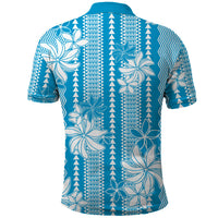 Hawaii Kakau Tribal Polo Shirt With Blue Tiare LT05 - Polynesian Pride