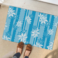 Hawaii Kakau Tribal Rubber Doormat With Blue Tiare