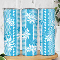 Hawaii Kakau Tribal Skinny Tumbler With Blue Tiare