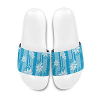 Hawaii Kakau Tribal Slide Sandals With Blue Tiare
