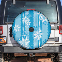 Hawaii Kakau Tribal Spare Tire Cover With Blue Tiare