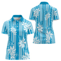 Hawaii Kakau Tribal Women Polo Shirt With Blue Tiare