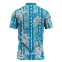 Hawaii Kakau Tribal Zipper Polo Shirt With Blue Tiare