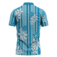 Hawaii Kakau Tribal Zipper Polo Shirt With Blue Tiare LT05 - Polynesian Pride