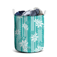 Hawaii Kakau Tribal Laundry Basket With Teal Tiare