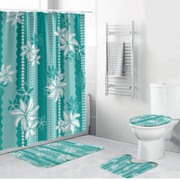 Hawaii Kakau Tribal Bathroom Set With Teal Tiare