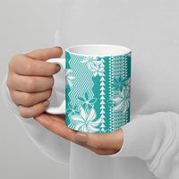 Hawaii Kakau Tribal Ceramic Mug With Teal Tiare