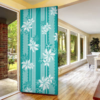 Hawaii Kakau Tribal Door Cover With Teal Tiare