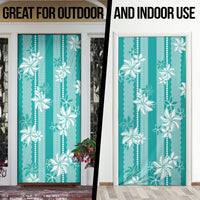 Hawaii Kakau Tribal Door Cover With Teal Tiare