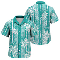 Hawaii Kakau Tribal Family Matching Long Sleeve Bodycon Dress and Hawaiian Shirt With Teal Tiare LT05 Son's Shirt Teal - Polynesian Pride