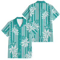Hawaii Kakau Tribal Family Matching Mermaid Dress and Hawaiian Shirt With Teal Tiare LT05 Dad's Shirt - Short Sleeve Teal - Polynesian Pride