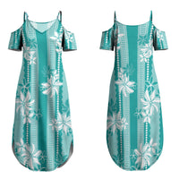 Hawaii Kakau Tribal Family Matching Summer Maxi Dress and Hawaiian Shirt With Teal Tiare LT05 Mom's Dress Teal - Polynesian Pride