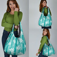 Hawaii Kakau Tribal Grocery Bag With Teal Tiare
