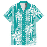 Hawaii Kakau Tribal Hawaiian Shirt With Teal Tiare LT05 Teal - Polynesian Pride