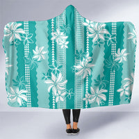 Hawaii Kakau Tribal Hooded Blanket With Teal Tiare
