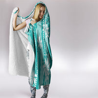 Hawaii Kakau Tribal Hooded Blanket With Teal Tiare