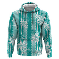 Hawaii Kakau Tribal Hoodie With Teal Tiare