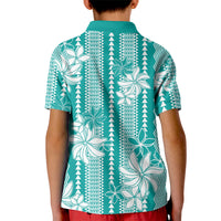 Hawaii Kakau Tribal Kid Polo Shirt With Teal Tiare