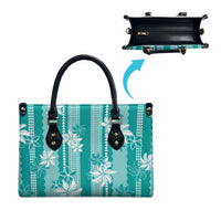 Hawaii Kakau Tribal Leather Bag With Teal Tiare