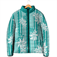 Hawaii Kakau Tribal Padded Jacket With Teal Tiare