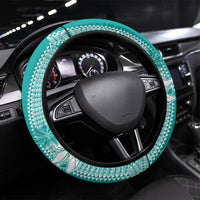 Hawaii Kakau Tribal Steering Wheel Cover With Teal Tiare