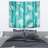 Hawaii Kakau Tribal Tapestry With Teal Tiare